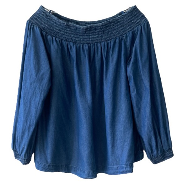 Denim Off The Shoulder Blouse Bare Shoulder Dress Blue Jean Top Gap Size Small - Picture 2 of 16